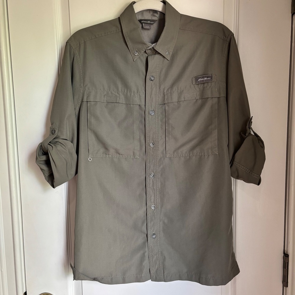 Eddie Bauer Guide Lightweight Vented Shirt Mens Small Olive Green UPF 30 Hiking